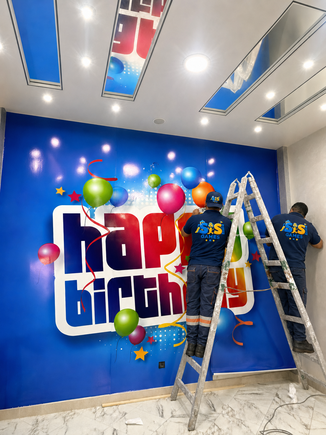 Pose de la fresque murale